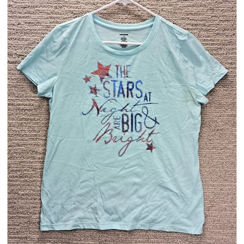 The Stars at Night are Big & Bright Light Blue Short Sleeve Shirt Girls Size M